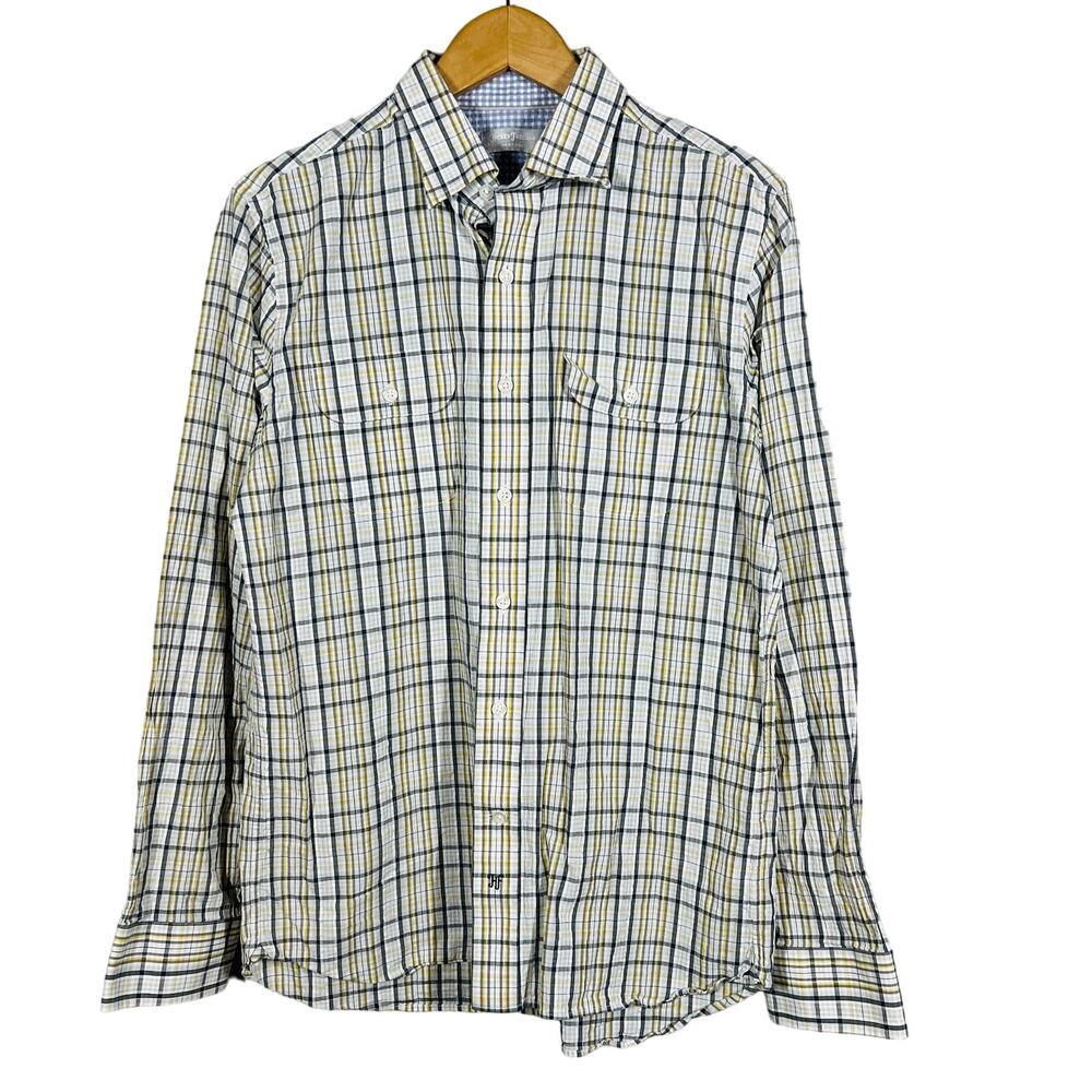 Hickey Freeman Textured Button Up Shirt Long Sleeve Casual Plaid - M